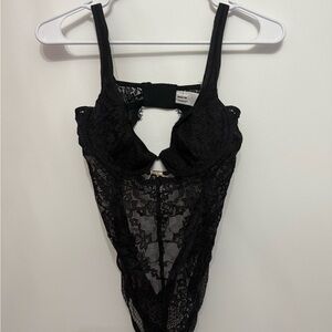 Aerie Black Lace Bra Bodysuit